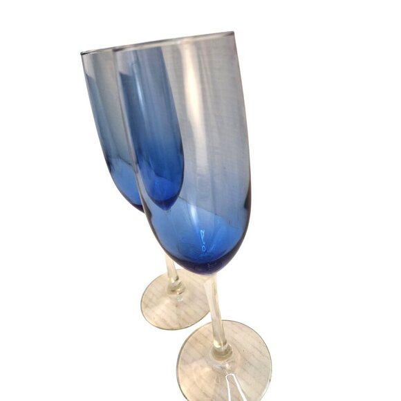 Blue Gradient Champagne Flutes Set Of 2 Elegant Tall Stemware Glasses Modern Cel - Picture 4 of 7